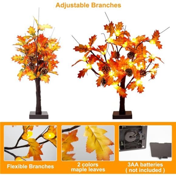 2 Pcs Maple Tree Light for Fall Thanksgiving  |  24"/2FT Lighted Maple Tree - Picture 6 of 7